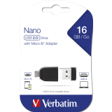 Memorie USB Verbatim Store n Stay Nano 16GB USB 2.0 microUSB OTG Black 49821