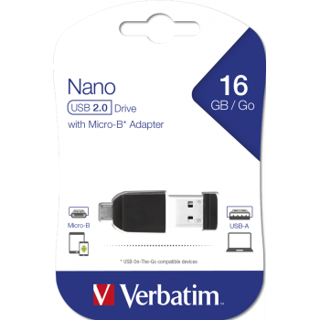 Memorie USB Verbatim Store n Stay Nano 16GB USB 2.0 microUSB OTG Black 49821