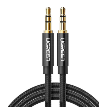 CABLU audio Ugreen, AV112 stereo 3.5 mm jack (T) la 3.5 mm jack (T), 2m, conectori auriti, braided, negru 50363 (timbru verde 0.18 lei) - 6957303853632 