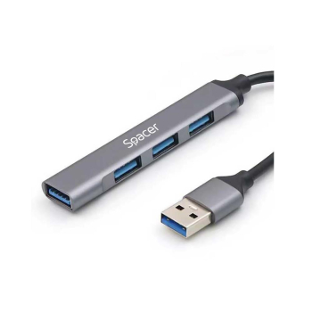 HUB extern SPACER, porturi USB:USB 3.0 X 1, USB 2.0 x 3, conectare prin USB 3.0, cablu 1m, aluminiu, (timbru verde 0.8 lei), SPHB-USB-4U-01 