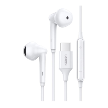 CASTI Ugreen, EP101, intraauriculare - butoni, pt smartphone, microfon pe fir, conectare prin USB Type-C, lungime cablu 1.2m, alb, 60700, (timbru verde 0.18 lei) - 6957303867004 
