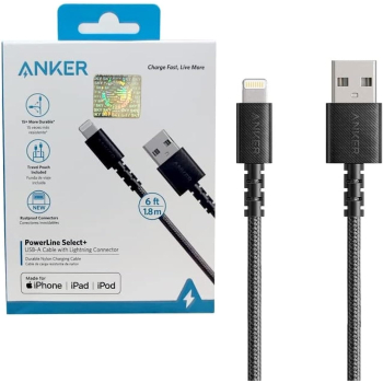 CABLU alimentare Anker, USB (T) la Lightning (T), 1.8m, 5V, 2.4A, braided, negru, 