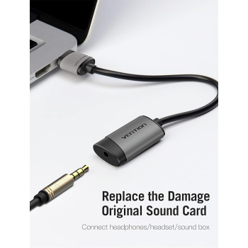 PLACI de SUNET Vention USB External Sound Card 0.15M Gray Metal Type(OMTP-CTIA), CDJHB