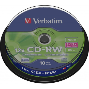 Consumabil CD-RW VERBATIM 700MB, 80min, viteza 8-12x, 10 buc, spindle, 43480 