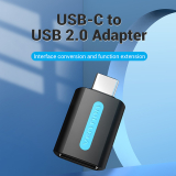 Adaptor USB OTG Vention, USB Type-C (T) la USB 2.0 (M), rata transfer 480 Mbps, invelis PVC, negru, CDTB0 (timbru verde 0.03 lei) - 6922794755253 