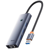 DOCKING STATION Baseus UltraJoy 4 in 1, input USB, output 3 x USB 3.0 / 1 x LAN Gigabit RJ45, 1 x USB Type-C, gri 