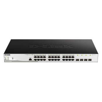 SWITCH PoE D-LINK Smart 24 porturi Gigabit (24 PoE) +  4 porturi 1G SFP, IEEE 802.3af/at, buget POE total 193 W, carcasa metalica. 