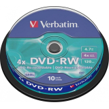 Consumabil DVD-RW VERBATIM 4.7GB, 120min, viteza 4x, 10 buc, Single Layer, spindle, Matt Silver 43552 