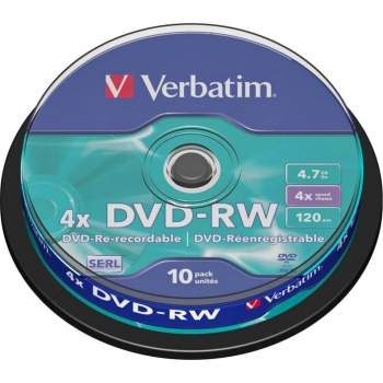 Consumabil DVD-RW VERBATIM 4.7GB, 120min, viteza 4x, 10 buc, Single Layer, spindle, Matt Silver 43552 