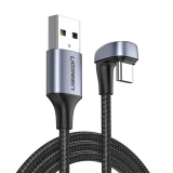 CABLU alimentare si date Ugreen, US311, Fast Charging Data Cable pt. smartphone, USB la USB Type-C, unghi 180 grade, braided, 1m, negru 70313 (timbru verde 0.08 lei) - 6957303873135 