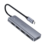 HUB extern Ugreen, CM219 porturi USB: USB 3.0 x 4, conectare prin USB Type-C, aluminiu, lungime 15 cm, gri, 70336 (timbru verde 0.8 lei) - 6957303873364 