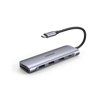 DOCKING Station Ugreen, CM195 conectare PC USB Type-C, USB 3.0 x 2|HDMI x 1/4K/30Hz|Card reader x 1|USB Type C x 1 PD 100W, aluminiu, gri 70411 (timbru verde 0.8 lei) - 6957303874118 