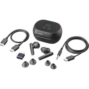 Casti HP Poly Voyager Free 60+ UC Carbon Black Earbuds +BT700 USB-C Adapter +Touchscreen Charge Case 7Y8G4AA