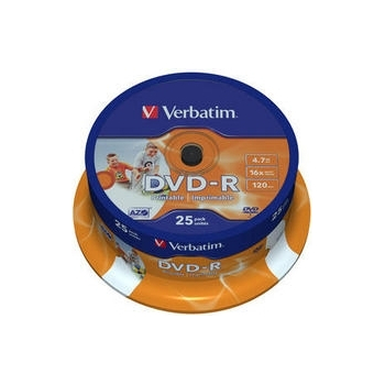 Consumabil DVD-R VERBATIM 4.7GB, 120min, viteza 16x, 25 buc, Single Layer, spindle, printabil, Wide Inkjet Printable 43538 