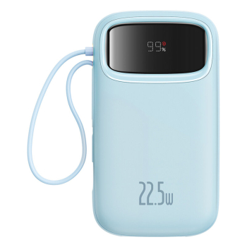 POWER BANK Baseus Qpow2 Digital Display, 20000mAh, 22.5W, 2 x USB Type-C output/input, 1 x Lightning, 1 x USB, include cablu USB Type-C la USB Type-C 30cm, albastru, 