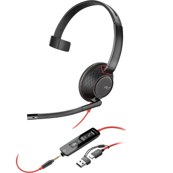Casti HP Poly Blackwire 5210 Monaural USB-C Headset +3.5mm Plug +USB-C/A Adapter (Bulk) 8X230A6