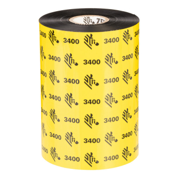 Zebra Wax/Resin Ribbon, 102mmx450m, 3400; High Performance, 25mm core, 6/box 03400BK10245
