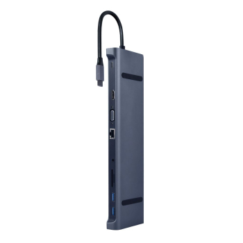 DOCKING Station Gembird universal,10-in-1, conectare PC USB Type C, USB-C x 1, USB-A 3.1 x 3, porturi video HDMI x 1, VGA x 1, RJ45 x 1, PD 87W, SD, microSD, Audio, argintiu, A-CM-COMBO10-01 (timbr 