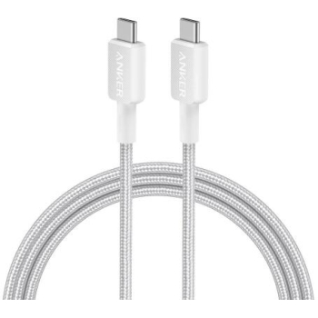 Cablu alimentare si date Anker, USB Type-C (T) la USB Type-C (T), 0.9m rata transfer 480 Mbps, 60W, invelis nylon, braided, alb, A81F5G21 (timbru verde 0.03 lei) - 0848061019612 