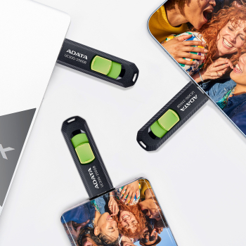 MEMORIE USB Type-C 3.2 ADATA 256 GB, retractabila, carcasa plastic, negru / verde ACHO-UC300-256G-RBK/GN (timbru verde 0.03 lei) 