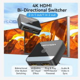 Switch video Vention, HDMI(M) la 2 x HDMI(M), rezolutie maxima 4K la 60Hz, conectori auriti, dublu sens, invelis acrilic si ABS, negru, AKOB0 (timbru verde 0.18lei) - 6922794769076 