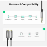 CABLU audio Ugreen, AV123 stereo 3.5 mm jack (T) la 2 x 3.5 mm jack (M), 0.20 m, conectori auriti, negru 10532 (timbru verde 0.18 lei) - 6957303815326 