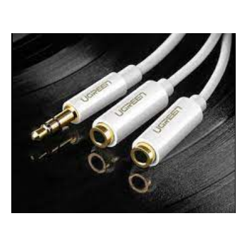 CABLU audio Ugreen, AV134 stereo 3.5 mm jack (T) la 2 x 3.5 mm jack (M), 0.25 m, conectori auriti, alb 10739 (timbru verde 0.18 lei) - 6957303817399 
