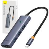 HUB USB Baseus UltraJoy 4 in 1, input USB Type-C, output 4 x USB 3.0, gri B0005280A813-03 (timbru verde 0.18 lei) - 6932172630829 