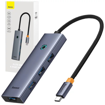 HUB USB Baseus UltraJoy 4 in 1, input USB Type-C, output 4 x USB 3.0, gri B0005280A813-03 (timbru verde 0.18 lei) - 6932172630829 