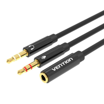 Cablu audio Vention, 2 x Jack 3.5mm (T) la Jack 3.5mm (M), 0.3m, conectori auriti, braided TPE, negru, BBTBY (timbru verde 0.03 lei) - 6922794738959 