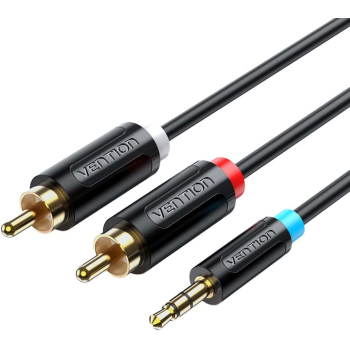 Cablu audio Vention, Jack 3.5mm (T) la 2 x RCA (T), 1m, conectori auriti, PVC, negru, BCLBF (timbru verde 0.18 lei) - 6922794751309 