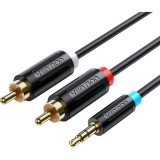 Cablu audio Vention, Jack 3.5mm (T) la 2 x RCA (T), 3m, conectori auriti, PVC, negru, BCLBI (timbru verde 0.18 lei) - 6922794751330 