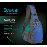 RUCSAC SPACER Sling, nylon,1 bretea, 2 compartimente principale,1 buzunar frontal,1 buzunar lateral, 35x18x7cm, water resistant, blue, SPB-SLING-BLUE