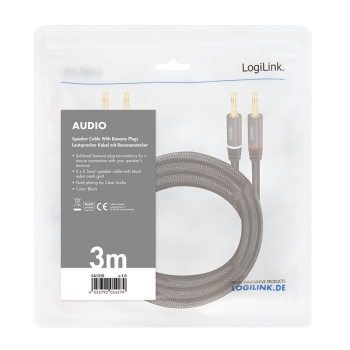 CABLU audio LOGILINK stereo (2 x 2.5 mm jack T/T), 3m, conectori auriti, negru CA1210 (timbru verde 0.18 lei) 
