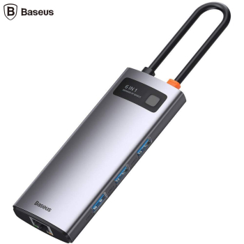 DOCKING Station Baseus Metal Gleam, conectare PC USB Type-C, USB 3.0 x 3, RJ-45 Gigabit LAN x 1, USB Type C x 1 PD 100W 5V / 9V / 14.5V / 20V 5A (Max.), HDMI x 1/4K/30Hz, LED, gri CAHUB-CW0G (timbru 