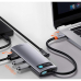 DOCKING Station Baseus Metal Gleam, conectare PC USB Type-C, USB 3.0 x 3, RJ-45 Gigabit LAN x 1, USB Type C x 1 PD 100W 5V / 9V / 14.5V / 20V 5A (Max.), HDMI x 1/4K/30Hz, LED, gri CAHUB-CW0G (timbru 