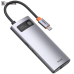 DOCKING Station Baseus Metal Gleam, conectare PC USB Type-C, USB 3.0 x 3, RJ-45 Gigabit LAN x 1, USB Type C x 1 PD 100W 5V / 9V / 14.5V / 20V 5A (Max.), HDMI x 1/4K/30Hz, LED, gri CAHUB-CW0G (timbru 