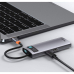 DOCKING Station Baseus Metal Gleam, conectare PC USB Type-C, USB 3.0 x 3, RJ-45 Gigabit LAN x 1, USB Type C x 1 PD 100W 5V / 9V / 14.5V / 20V 5A (Max.), HDMI x 1/4K/30Hz, LED, gri CAHUB-CW0G (timbru 