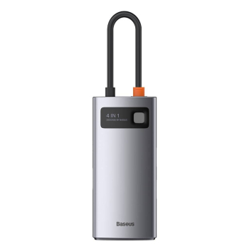 DOCKING Station Baseus Metal Gleam, conectare PC USB Type-C, USB 3.0 x 1|USB 2.0 x 1|USB Type C x 1 PD 100W 5V / 9V / 14.5V / 20V 5A (Max.) | HDMI x 1/4K/30Hz, LED, gri CAHUB-CY0G (timbru verde 0.8 