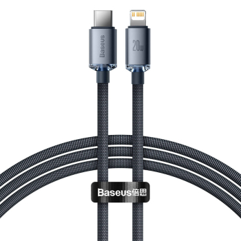 CABLU alimentare si date Baseus Crystal Shine, Fast Charging Data Cable pt. smartphone, USB Type-C la Lightning Iphone PD 20W, 1.2m, negru CAJY000201 (timbru verde 0.18 lei) - 6932172602741 
