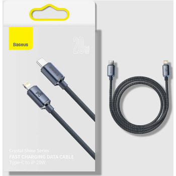 CABLU alimentare si date Baseus Crystal Shine, Fast Charging Data Cable pt. smartphone, Type-C la Lightning Iphone 20W, 2m, braided, negru CAJY000301 (timbru verde 0.18 lei) - 6932172602772 