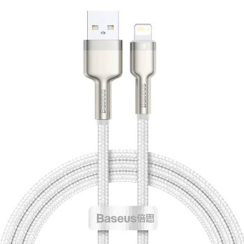 CABLU alimentare si date Baseus Cafule Metal, Fast Charging Data Cable pt. smartphone, USB la Lightning Iphone 2.4A, braided, 1m, alb CALJK-A02 (timbru verde 0.08 lei) - 6953156202252 