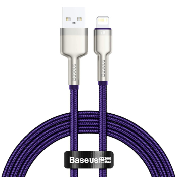 CABLU alimentare si date Baseus Cafule Metal, Fast Charging Data Cable pt. smartphone, USB la Lightning Iphone 2.4A, braided, 1m, violet CALJK-A05 (timbru verde 0.08 lei) - 6953156202269 
