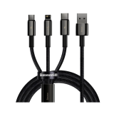CABLU alimentare si date Baseus Tungsten Gold One-for-three, Fast Charging Data Cable pt. smartphone, USB la Micro-USB + Lightning Iphone + USB Type-C 3.5A, braided, 1.5 m, negru CAMLTWJ-01 (timbru  CABLU alimentare si date Baseus Tungsten Gold One-for-three, Fast Charging Data Cable pt. smartphone, USB la Micro-USB + Lightning Iphone + USB Type-C 3.5A, braided, 1.5 m, negru CAMLTWJ-01 (timbru