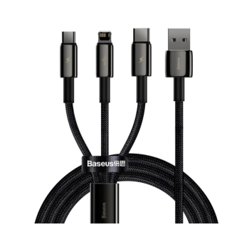 CABLU alimentare si date Baseus Tungsten Gold One-for-three, Fast Charging Data Cable pt. smartphone, USB la Micro-USB + Lightning Iphone + USB Type-C 3.5A, braided, 1.5 m, negru CAMLTWJ-01 (timbru CABLU alimentare si date Baseus Tungsten Gold One-for-three, Fast Charging Data Cable pt. smartphone, USB la Micro-USB + Lightning Iphone + USB Type-C 3.5A, braided, 1.5 m, negru CAMLTWJ-01 (timbru
