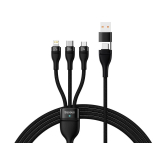 CABLU alimentare si date Baseus Flash Series 2 One-for-three Retractable, pt. smartphone, USB + USB Type-C la Micro-USB + Lightning Iphone + USB Type-C 100W, 1.2m, negru CASS030101 (timbru verde 0.1 
