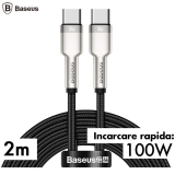CABLU alimentare si date Baseus Cafule Metal, Fast Charging Data Cable pt. smartphone, USB Type-C la USB Type-C 100W, braided, 2m, negru CATJK-D01 (timbru verde 0.18 lei) - 6953156202368 