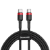 CABLU alimentare si date Baseus Cafule, Fast Charging Data Cable pt. smartphone, USB Type-C la USB Type-C 3A / 60W, 2m, rosu + negru CATKLF-H91 (timbru verde 0.08 lei) - 6953156285248 