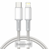 CABLU alimentare si date Baseus High Density Braided, Fast Charging Data Cable pt. smartphone, USB Type-C la Lightning Iphone PD 20W, braided, 1m, alb CATLGD-02 (timbru verde 0.18 lei) - 69531562319 