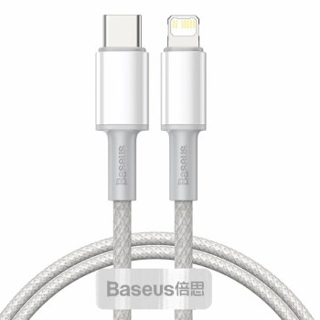 CABLU alimentare si date Baseus High Density Braided, Fast Charging Data Cable pt. smartphone, USB Type-C la Lightning Iphone PD 20W, braided, 1m, alb CATLGD-02 (timbru verde 0.18 lei) - 69531562319 